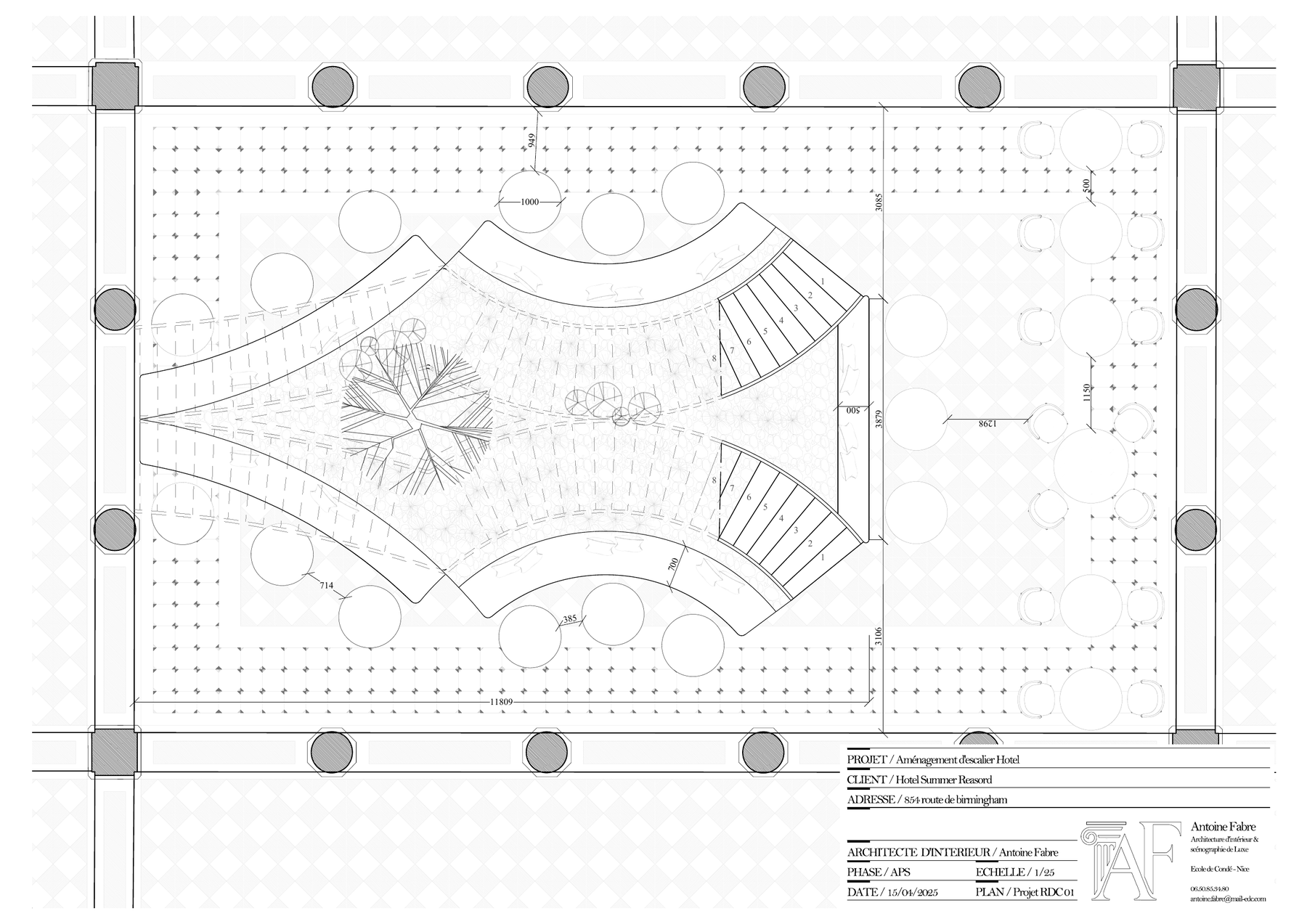 Plan du rez-de-chaussée de l'escalier d'hôtel