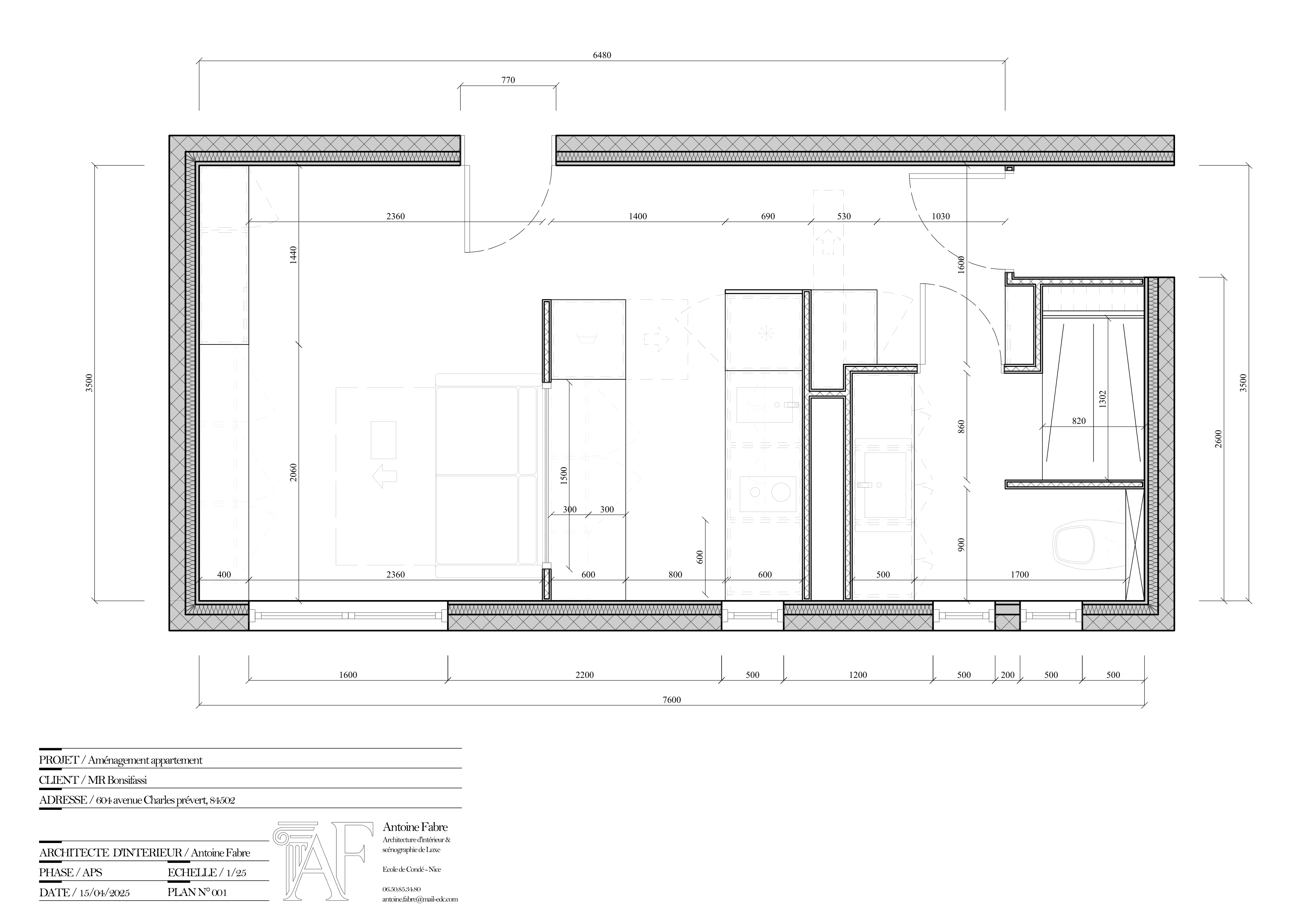 Détail du mobilier intégré du studio